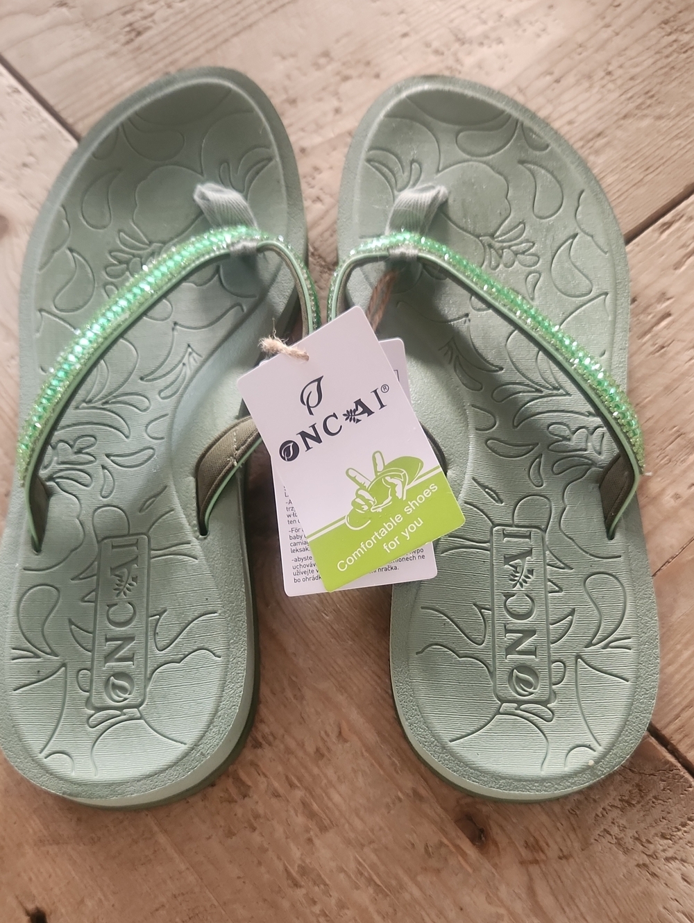 Women's Mint Green Beaded Flip Flop Sandals